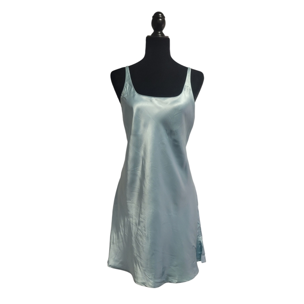 Vintage Nordstrom 100% Silk Slip Dress Baby Blur Lingerie Size L